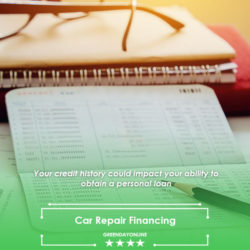 A desk with a calculator, pen, glasses and papers on how to get started car repair financing