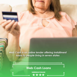 A lady holding a card from Web Cash Loans