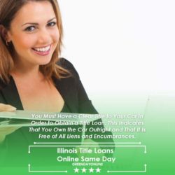 A woman is smiling and holding a folder after getting an Illinois payday loan on the same day