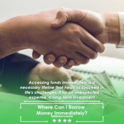 A couple of people shaking hands over a desk after finding out where to borrow money immediately