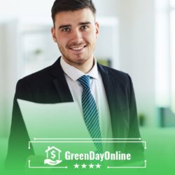 A man in a suit and tie holding a piece of paper ready to sign the easiest payday loan contract